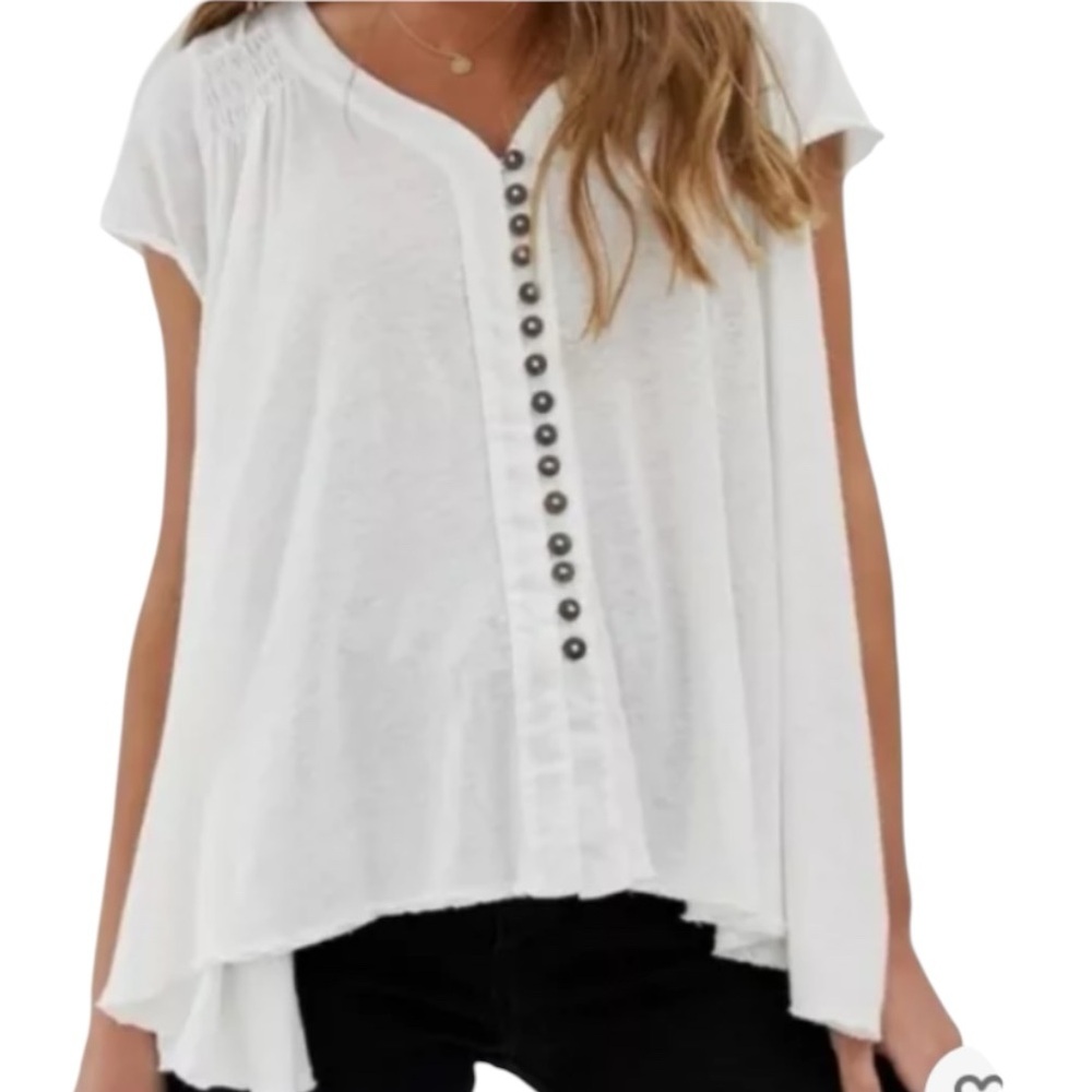 NWOT Free People Highland button down v-neck flowy a-line top white oversized XS
